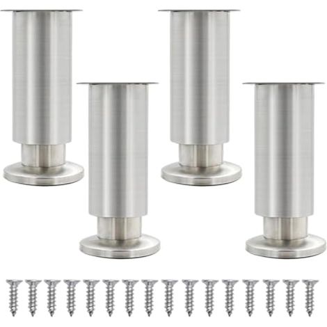 Lot de 4 pieds de meubles réglables en hauteur en acier inoxydable pour meubles, armoire, armoire, meuble TV, lit, canapé, table de chevet (12 cm) (1/5)