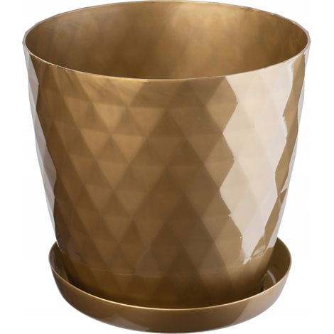 KADAX Pot de Fleurs en Plastique avec Soucoupe Intégrée, Pot de Plante pour Une Décoration Florale Moderne dans l'espace Interieur (14 cm, Or)