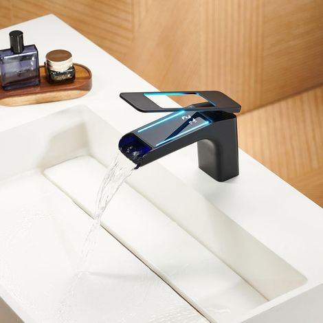 Robinet Lavabo Cascade, RF0266 Moderne Mitigeur Lavabo, Affichage numérique LED, 59A Laiton Mitigeur de Salle de Bain, Poignée Unique Robinet Salle de Bain, Anticorrosion (1/5)