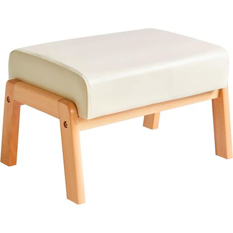 10.2”H Petit Repose-Pieds Ottomane, Tabouret Repose-Pieds Rectangulaire en Faux Cuir PU avec Assise Rembourrée et Pieds en Bois, Puff Bas Repose-Pieds pour Salon-Chambre, Blanc WBD013W (1/5)