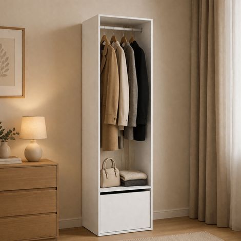 Dmora - Gran Armario Islamabad, Muebles de dormitorio, Vestidor, Armario de ropa, 60x45 h205 cm, Blanco y Roble (1/5)