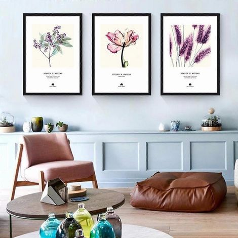 Leinwandbilder mit Wildblumenmotiven im schlichten und trendigen Aquarellstil, ideal zur Dekoration von Wohnzimmer, Schlafzimmer, Büro und Kinderzimmer (als Set). (1/5)