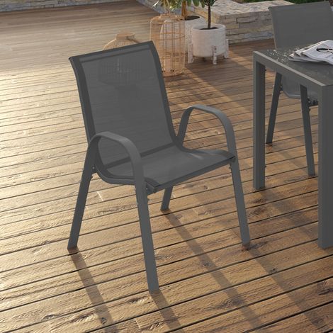 Lote de 6 sillas de jardín apilables de metal y textileno LYMA, gris antracita