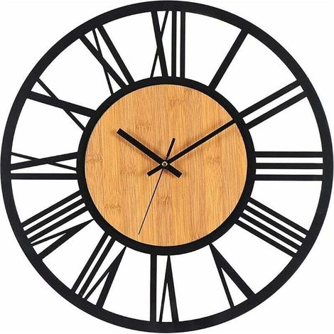 Horloge Murale Métal Bois 40cm Horloge Murale Silencieuse sans Bruit Tic-Tac Décoration Salon Chambre Cuisine Bureau Domicile Grande Pendule Murale Vintage Métal Classique (1/5)