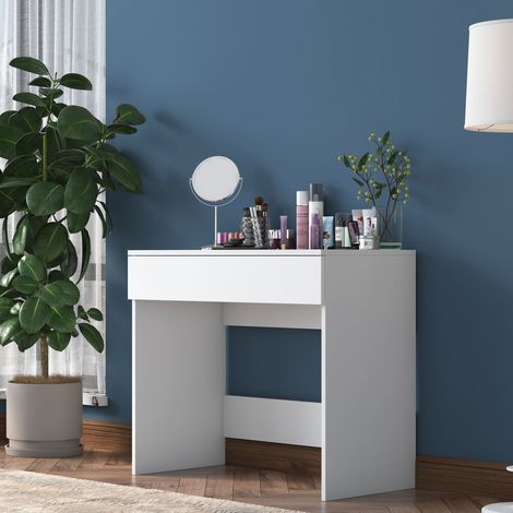Toeletta Fele, Mobile da Trucco Specchio Incluso, un Cassetto, Materiale Piano in Legno Nobilitato, 90x45x77h cm Bianco (1/5)