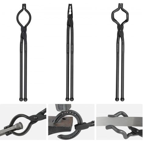 Schmiedezange-Set, V-Bit, Wolf, ZV-Zange 3 Stk. Kohlenstoffstahl Schmiedezange, 461 x 68 x 18 mm / 458 x 38 x 19 mm / 463 x 78 x 52,3 mm, Schmiedezange mit Verlängertem Griff (1/5)