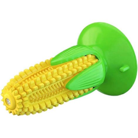 Jouets à mâcher pour la poussée dentaire des chiots - Bâtonnets de maïs résistants pour l'entraînement et le nettoyage des dents, brosse à dents à ventouse couineuse (1/5)
