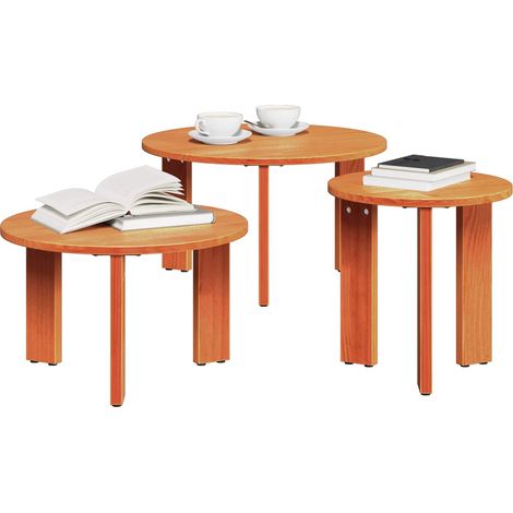 Maison Exclusive - Couchtisch 3 pcs Wachsbraun Massivholz Kiefer