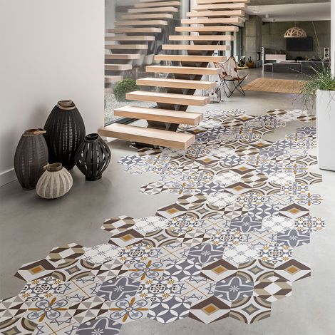 Stickers Sol Anti-dérapant avec Protection - CARRELAGES HEXAGONES SOL LILANIA - 60x135cm-10stickershexagones30x26cm (1/5)