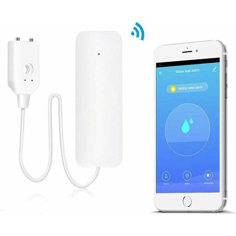 Détecteur de fuite d'eau WiFi – Alarme d'eau pour sous-sol, cuisine, salle de bain – Notification sur smartphone – Alimentation par batterie longue durée