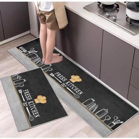 Lot de 2 Tapis de Cuisine antidérapants, Absorbe l'eau et l'huile,Résistant à la poussière Tapis de Cuisine,40x60+40x120cm-01 (1/4)