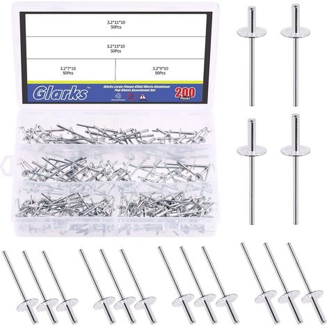 Lot de 200 rivets aveugles en aluminium de 0,3 cm x 0,6 cm, 0,3 cm x 0,9 cm, 0,3 cm x 1,2 cm, 0,3 cm x 1,2 cm (1/5)