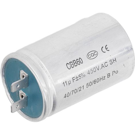 Condensateur permanent CBB60 11µF 450V à deux broches pour moteur de machine à laver et pompe à eau (emballage individuel carton sur demande avant commande) (1/5)