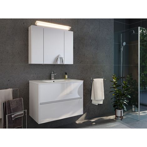 Badmöbelset Taifun 80cm 2tlg mit Spiegelschrank weiß Hgl
