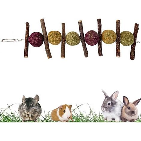 Rabbit Toy Ball Hay Tree with Hook, Hanging Cage Rodent 1 x hanging toy with metal hook (130 g): hay ball on stick Compact - check size on photo (1/5)