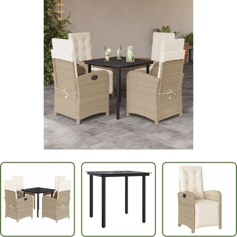vidaXL Gartenessgruppe -  5-tlg. Garten-Essgruppe mit Kissen Beige Poly Rattan (1/5)