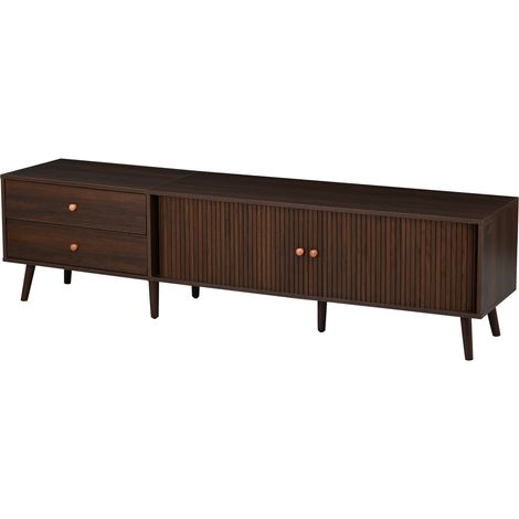 Mueble TV 180 x 40 x 46,5 cm efecto nogal con 2 cajones y 2 puertas correderas (1/5)