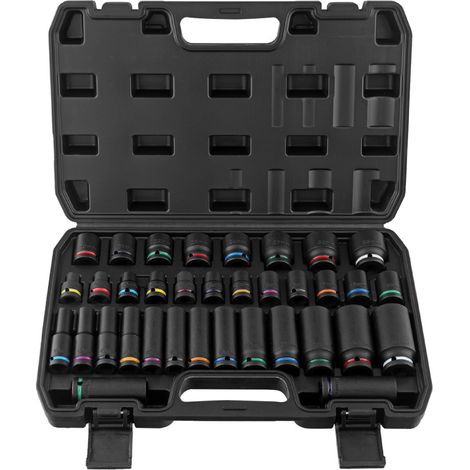Jeu de 35 douilles à choc de 1/2 pouce,douilles pour clé à chocs pneumatique, adaptées à la réparation automobile,livrées avec un coffret de rangement (1/5)