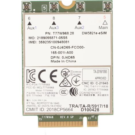 Module réseau 4G LTE T77W968 pour ordinateur portable Dell, compatible Cat16, 1 Gbit/s, eSIM, carte réseau (1/5)