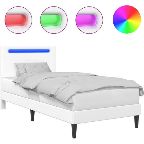 Bed Frame with LED Strip Lights White 90 x 190 cm Faux Leather vidaXL