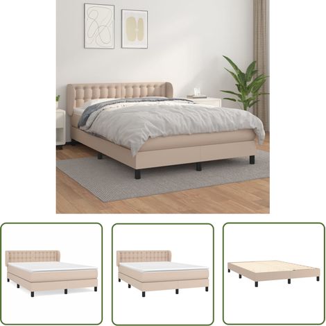 The Living Store Boxspringbett Matratze Cappuccino-Braun 140x200cm Kunstleder - Boxspringbett - Doppelbett - Bettenrahmen - Kunstlederbett - Capucchino Braun (1/5)