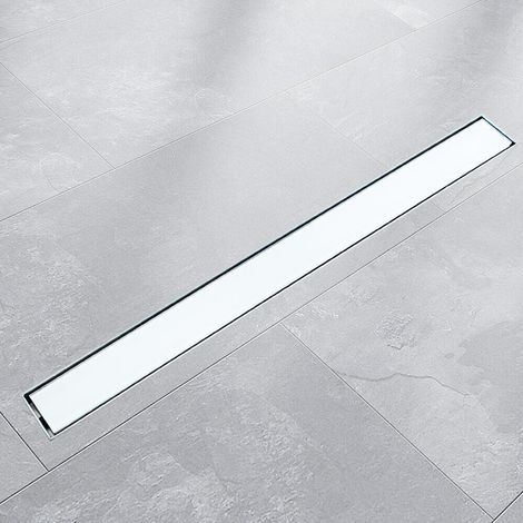 90cm Edelstahl Duschrinnen Ablaufrinnen Bodenablauf Duschrinne Duschablauf Glas Weiß (1/5)