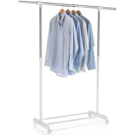 Idimex – Portant à vêtements sur roulettes – Tringle télescopique réglable jusqu'à 170 cm – Longueur extensible jusqu'à 155 cm – Capacité 8 kg (1/7)