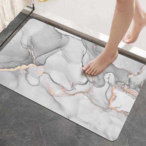Tappetino antiscivolo per bagno 40 x 60 cm, super assorbente, ad asciugatura rapida, ultra sottile, facile da pulire, per porte del bagno, vasca da bagno, doccia, grigio chiaro - Crezuo