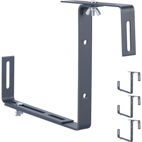 Relaxdays Planter Brackets, Set of 4, Adjustable, No-Drill Metal for Railings, Anthracite (1/5)