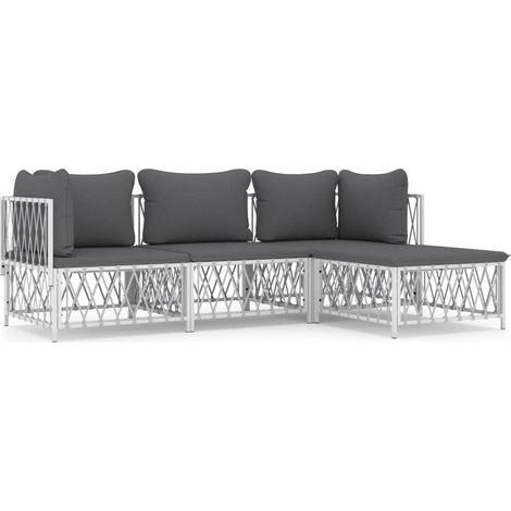 Maison Exclusive - Set Salotto da Giardino 4 pz con Cuscini in Acciaio Bianco (1/5)