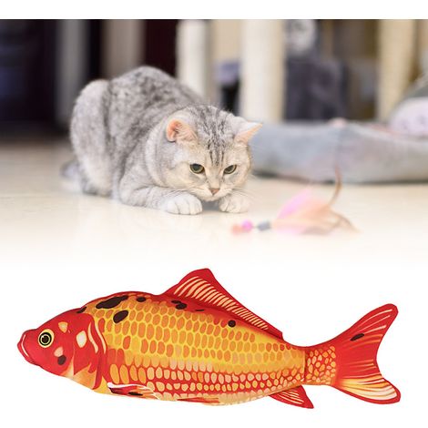 Elektrisches Katzenspielzeug in Form eines Plüschfisches, der sich bewegt, mit dem Schwanz wedelt und springt, mit automatischer Fischsimulation, wiederaufladbar. (1/5)