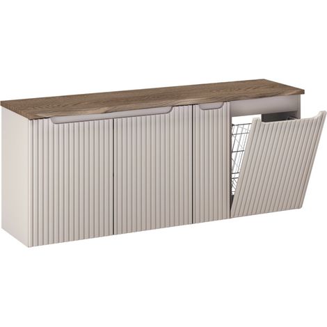 Meuble sous vasque suspendu NOVA cachemire 140 cm avec panier à linge et plan chêne casella (1/5)