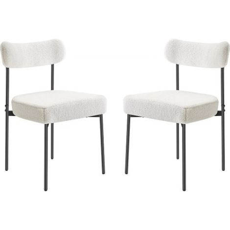 Lot de 2 Chaise de salle à manger Moderne avec Dossier Incurvé et Pieds en Métal Blanc (1/3)
