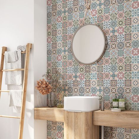 Crédence adhésive salle de bain - Motif carreaux de ciment - 60x60 cm - Adhésif BRILLANT (1/4)