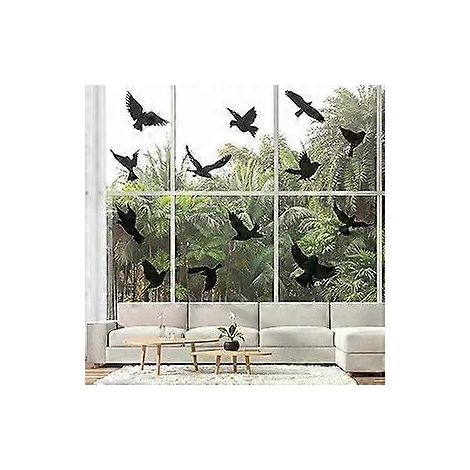 Lot de 16 autocollants de fenêtre en forme d'oiseau pour empêcher les piétons et les oiseaux de heurter la vitre (noir). (1/5)