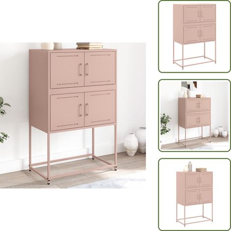 The Living Store Buffet rose 68,5x38,5x107 cm acier - Buffet Design Industriel - Meuble Rangement - Armoire Entrée - Commode Salon - Couleur Rose (1/5)