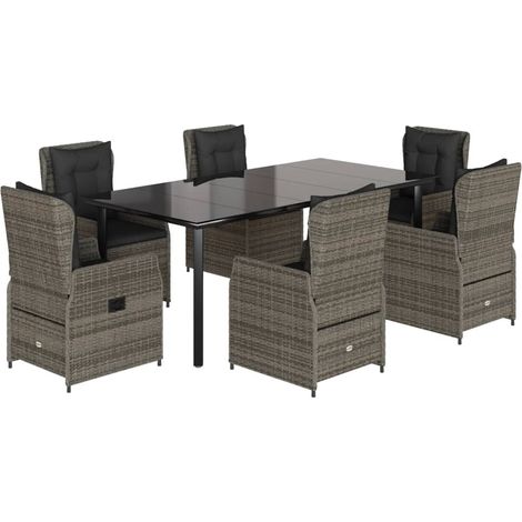 Maison Exclusive - Set da Pranzo da Giardino 7 pz con Cuscini in Polyrattan Grigio (1/5)