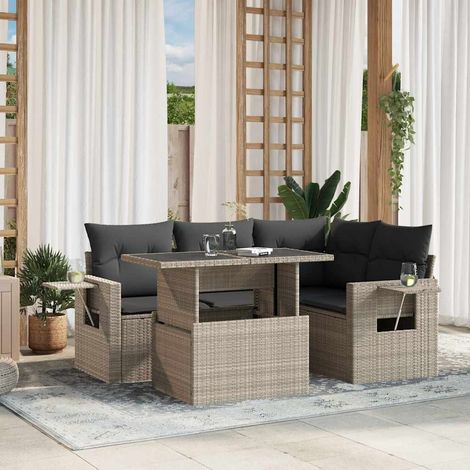 vidaXL Set Divano da Giardino 5pz con Cuscini Grigio Chiaro