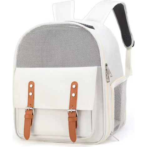 Sac à dos pour chat grande capacité Portable respirant chien transportant Double sac à bandoulière pour sortie pour animaux de compagnie voyage randonnée Beige (1/5)