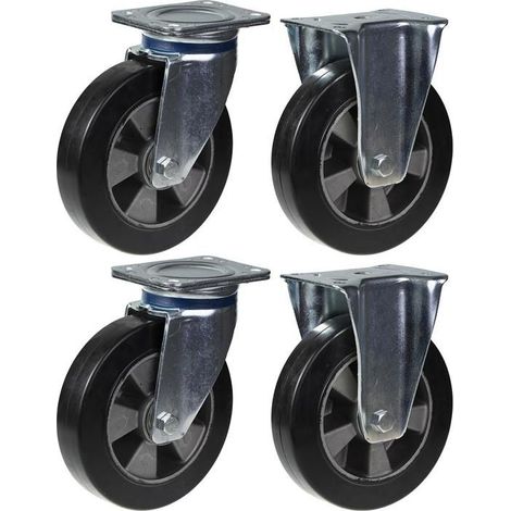 Wheels - PARNELLS - 200mm - Capacity 1800kg - Set of 4 - Black rubber