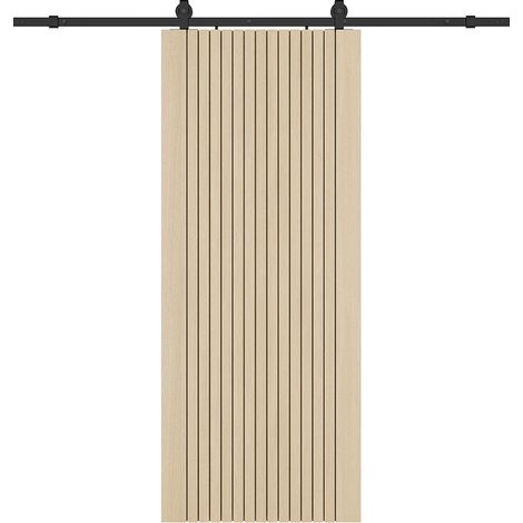 Porta scorrevole con sistema esterno in legno e MDF scanalato H205 x L93 cm - AREZO (1/4)