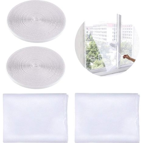Pack de 2 fenêtres anti-insectes avec 2 bandes velcro autocollantes - fenêtres moustiquaires - moustiquaires (1,3 x 1,5 m, blanc), (1/5)