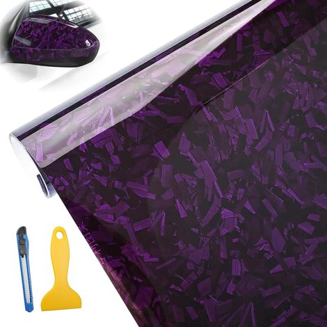 Forged Film en carbone autocollant sans bulles pour voiture - Brillant - Protection intérieure et extérieure - Facile à installer - 30 x 150 cm - Pour moto, vélo, meubles, scooter (violet) (1/5)