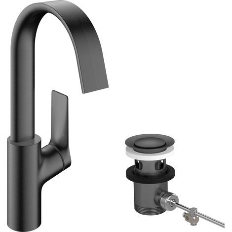 Hansgrohe Vivenis - Waschtischmischer mit Zugstangen-Ablaufgarnitur und Schwenkauslauf, EcoSmart, gebürstetes Schwarzchrom 75030340