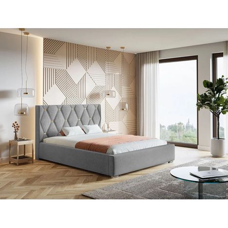 Lit rembourré avec rangement 120x200 velours gris Tasso (1/5)