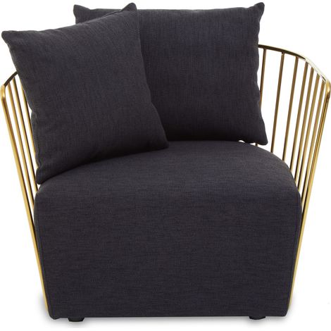 Interiors by Premier Black Fabric Chair, Gold Finish Steel Frame Accent Chair, Lounge Chair with 2 Cushions, Armchair for Home (1/5)