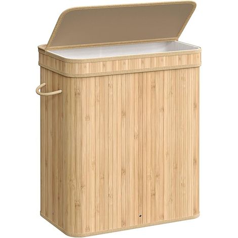 Songmics – Panier à linge en bambou 100L – Sac intérieur amovible et lavable – Poignées – Dimensions 54,5 x 34,5 x 61 cm – Couleur boisée