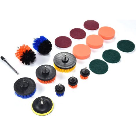 19-teiliges Set mit Bohrmaschinenbürstenaufsätzen, Scheuerpads, Schwämmen, Kunststoffbürsten und Polierpads zur Wandreinigung (1/5)