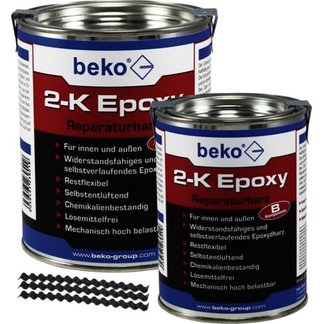 beko 2-K Epoxy Reparaturharz 1 kg betongrau inkl. Estrichklammern 6 x 70 mm, Beutel à 10 Stück 238 1 1000