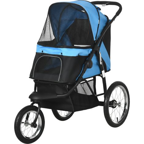 Poussette pliable pour chien pare-soleil fenêtre filet panier rangement bleue 111x58x107 cm